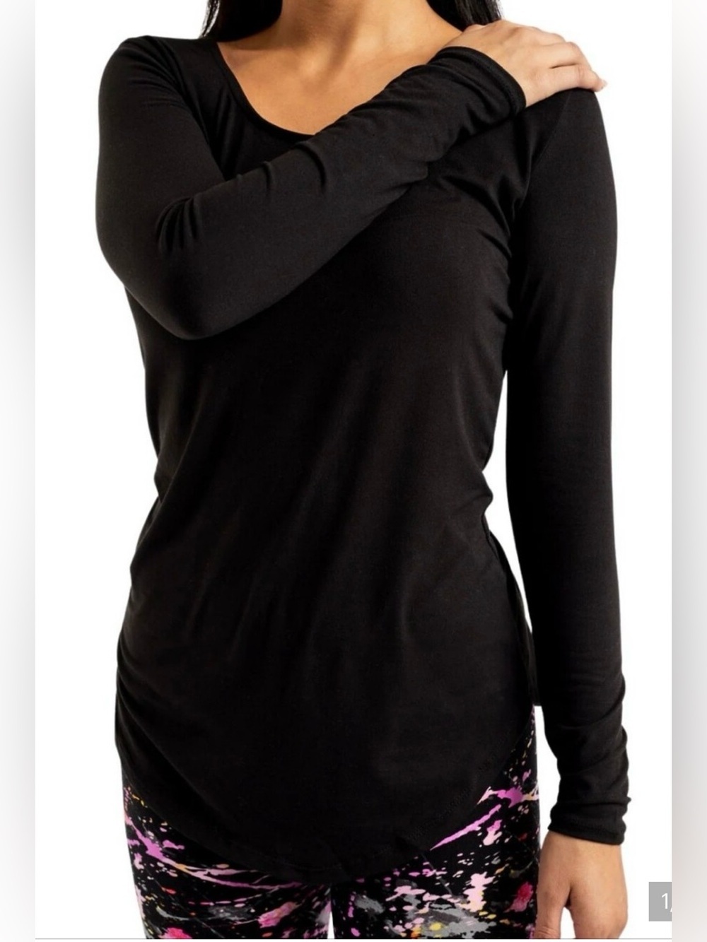 NWT Scoop Neck Long Sleeve Tee Stretchy Soft Base Layer Neutral Sz XS
